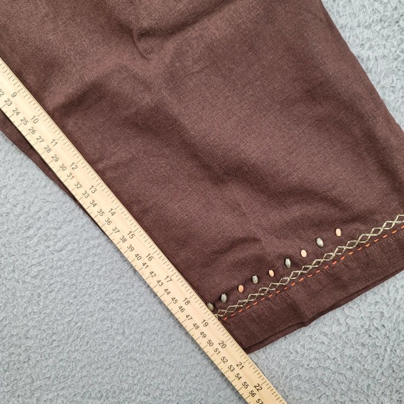 Classic Elements Pants Womens Medium 10/12 Brown Linen Capri Elastic Waist Relax - Picture 10 of 13